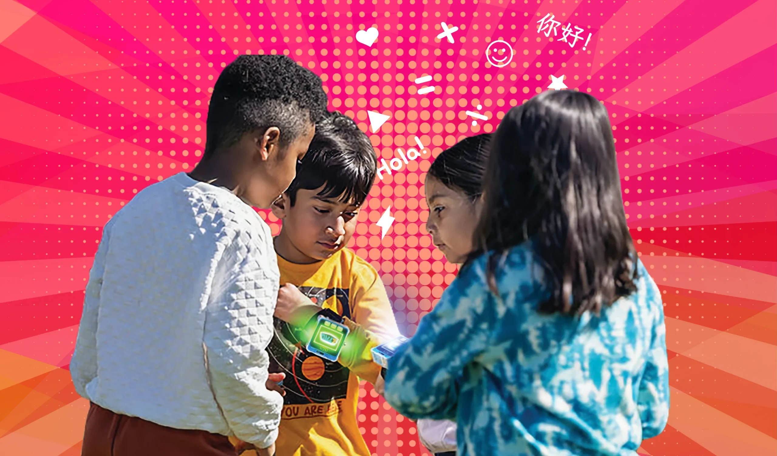 Group of kids engaged in a multiplayer interactive ZTAG game